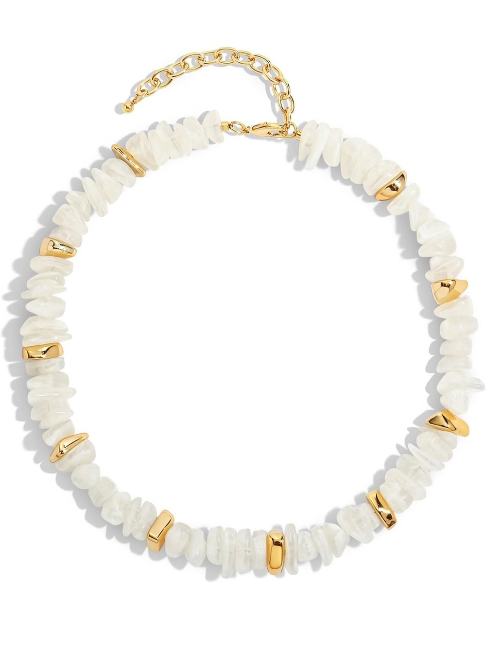 White Chip Beaded Necklace with Gold Accents
